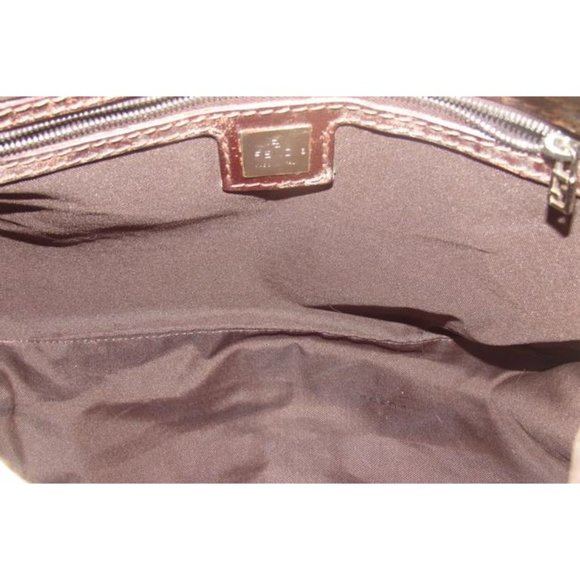 Fendi Mamma Zucca Style Shoulder Purse F Logo Print In Shades Of Tan Canvas - Picture 3 of 11